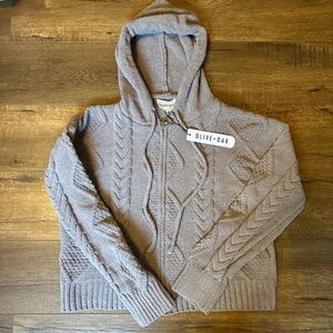 Women cable Knit zip Sweater hoodie